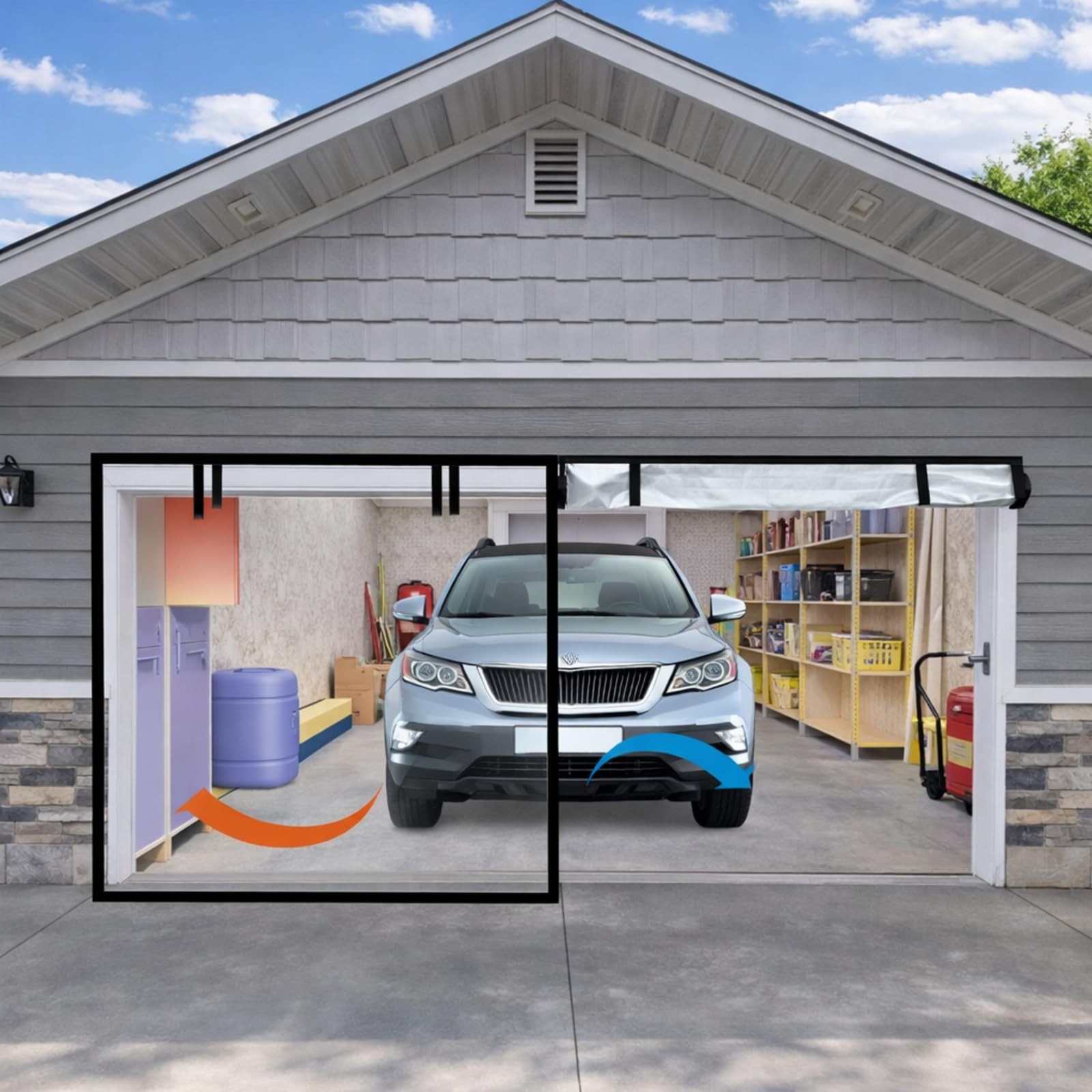 Mindsoft Garage Insulated Door Curtain Transparent Magnetic 9x7 ft, Clear gallery