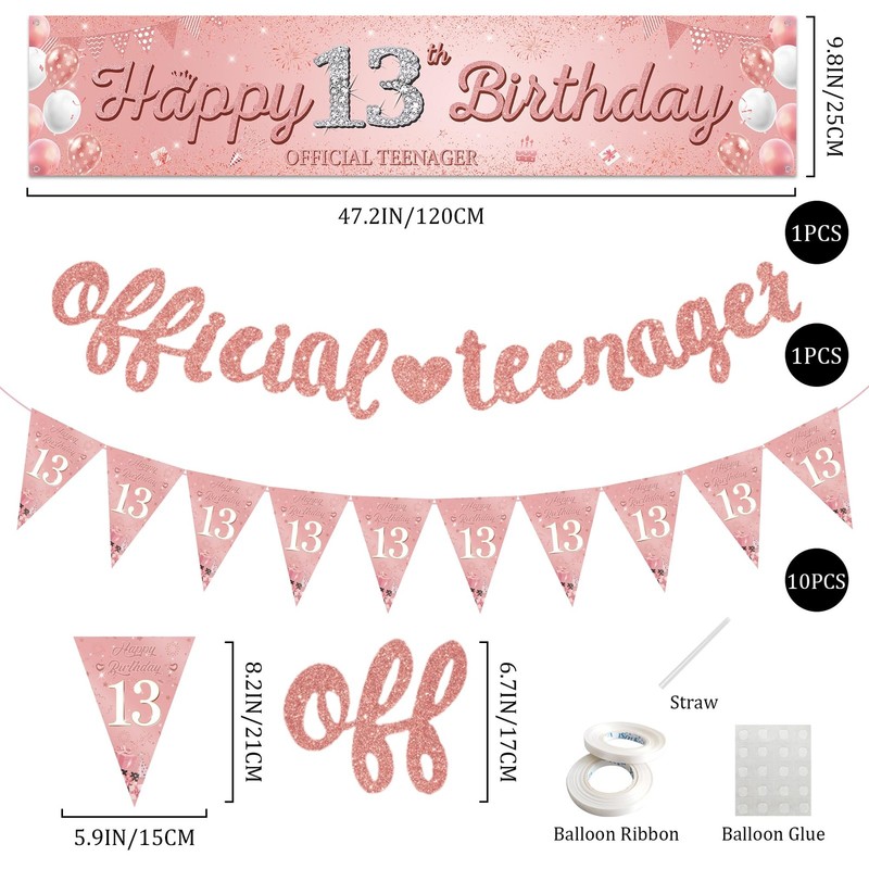 13th Birthday Balloons Decorations for Girls - Rose 15 cm x 20 cm, Gold gallery