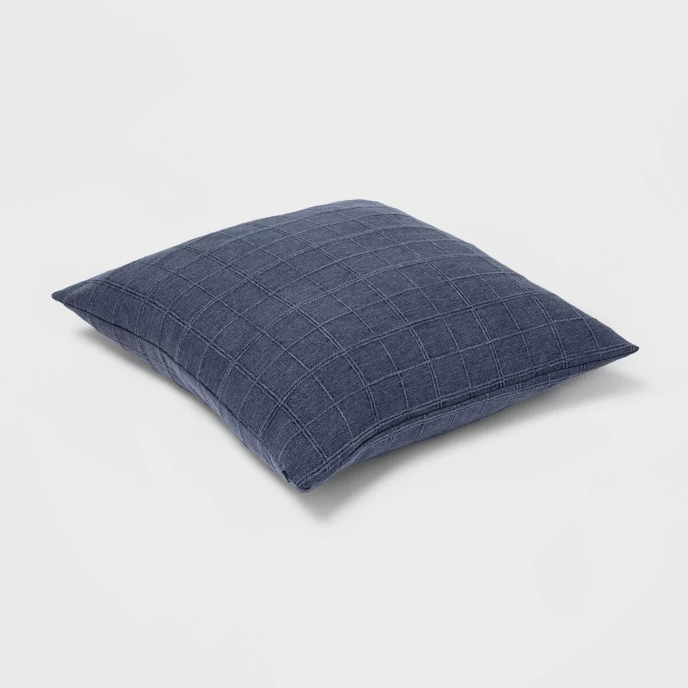 Oversized Woven Windowpane Square Throw Pillow Blue - Threshold gallery