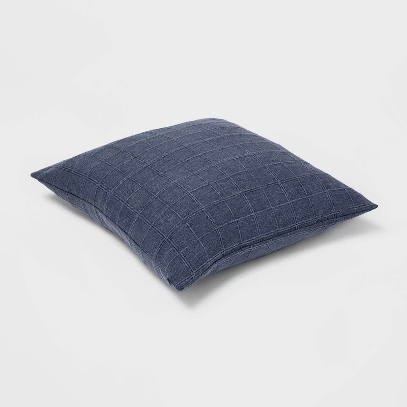 Oversized Woven Windowpane Square Throw Pillow Blue - Threshold gallery