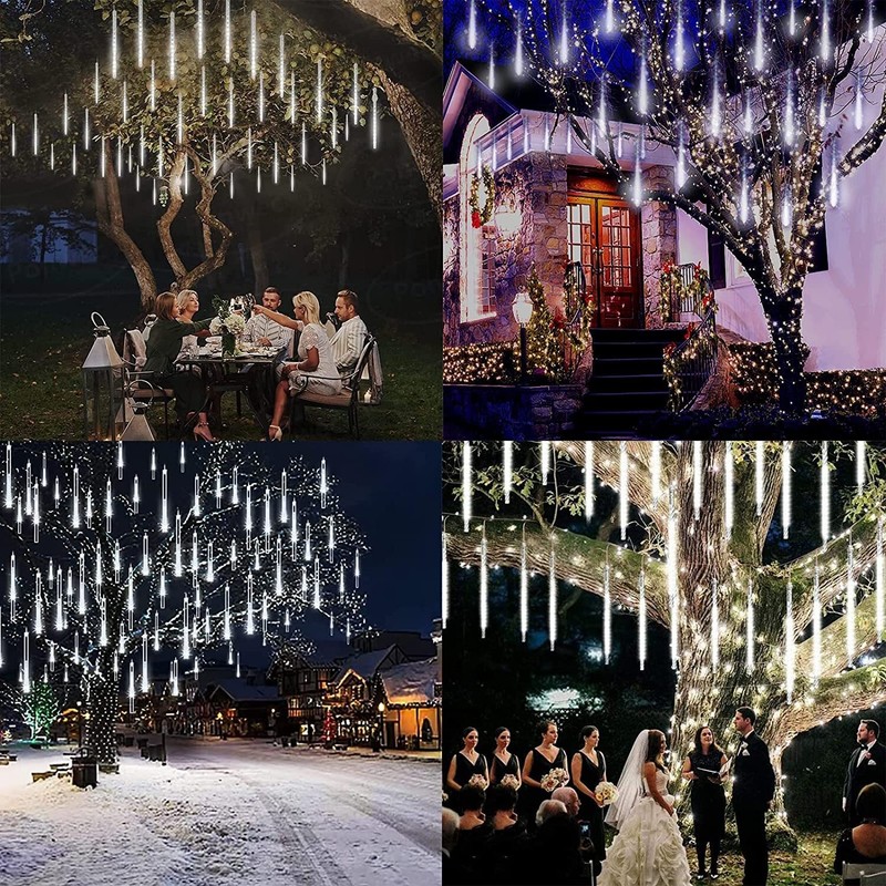 LED Meteor Shower Lights Falling Rain Drop Icicle String Waterproof Outdoor gallery