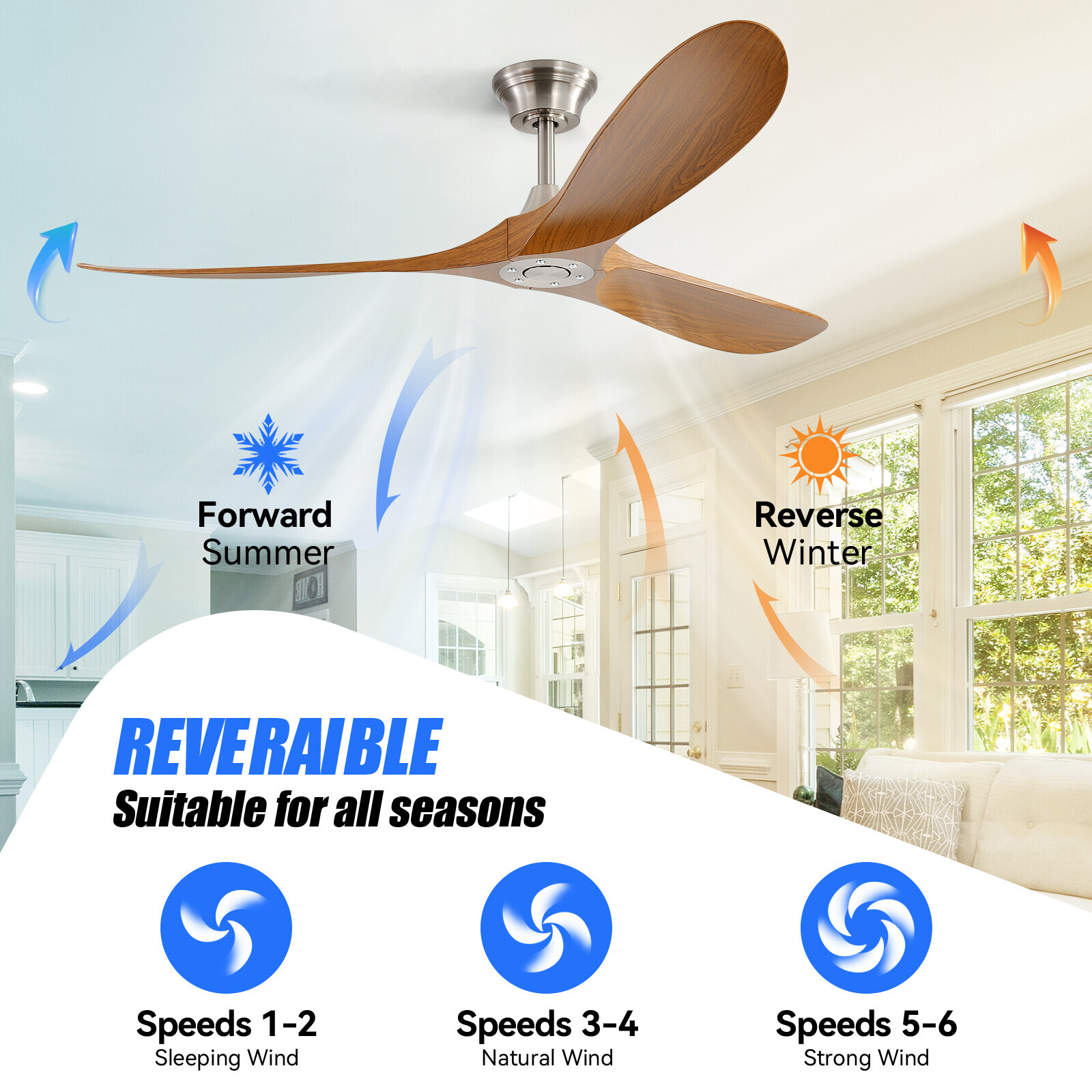 60IN Smart Nickel/Gold Ceiling Fans No Light w/ 6 Speed Remote/APP/Voice Control gallery