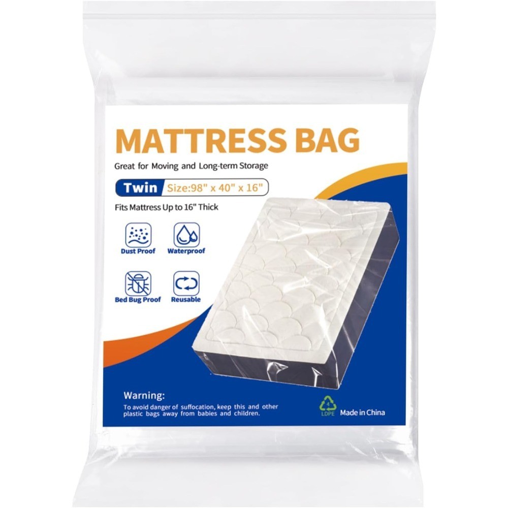 Waterproof Plastic Mattress Bag Cover for Moving Storage Heavy Duty Twin Size gallery