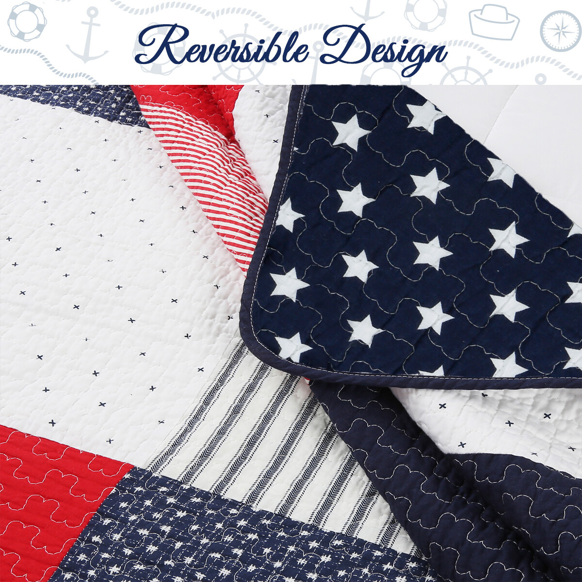 Patriotic Patchwork Plaid Red White Blue Cotton Quilt Bedding Set gallery