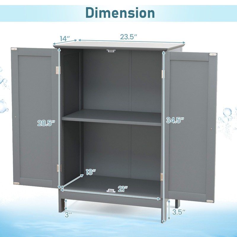 Bathroom Floor Storage Cabinet Double Door Kitchen Cupboard Shoe Cabinet Grey gallery