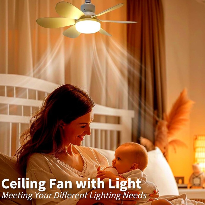 2-in-1 E27 Socket Fan Light with Remote Screw in Ceiling Fans LED Light Bulb Fan gallery