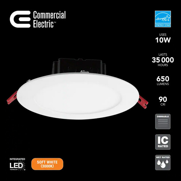 6 in. White Flush Round Wet Rated LED Integrated Recessed Lighting Kit (6-Pack) gallery