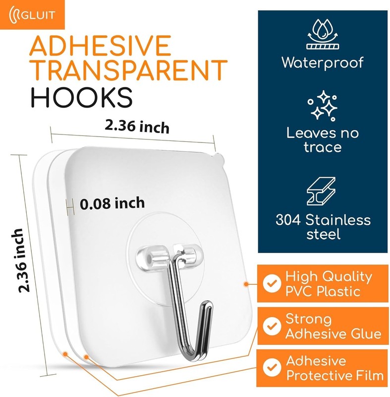 Waterproof Wall Hooks for Smooth Surfaces No Drill 22 Pounds Capacity gallery