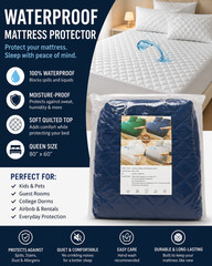 Queen Waterproof Mattress Protector Quilted Mattress Pad Cover Navy Blue New