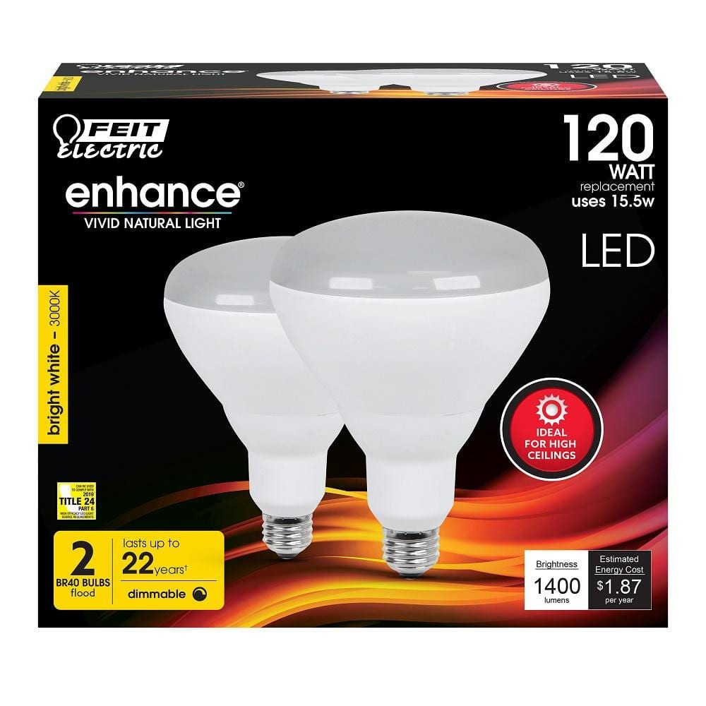 Feit Electric Flood LED Light Bulb 2 Pack 120w Equivalent BR40 Dimmable Recessed gallery