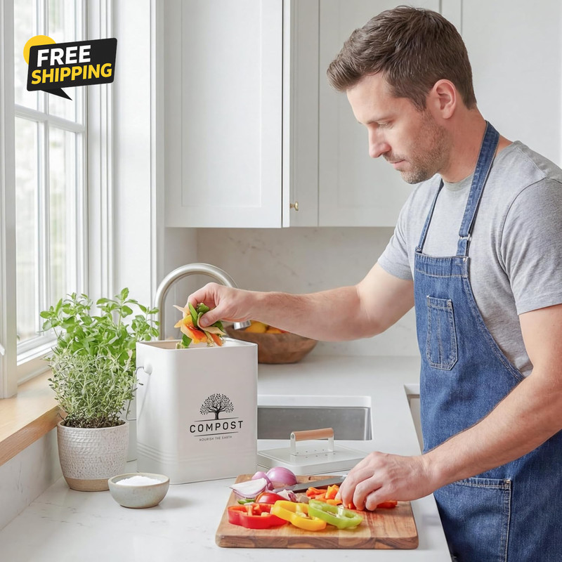 Kitchen Compost Bin, 1.7 Gallon Countertop Compost Bin with Lid, Indoor Compost gallery