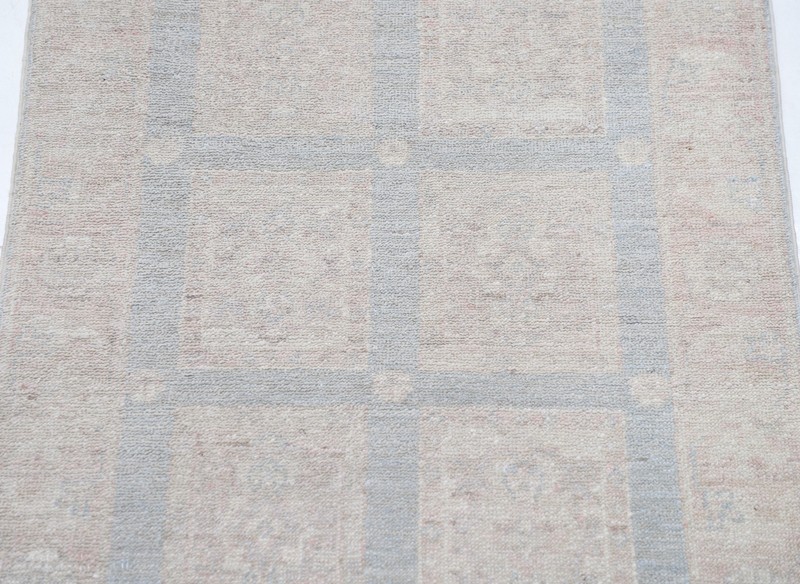 2x3 ft Hand Knotted Ivory, Light Blue, Blush Wool Area Rug with Geometric Design gallery