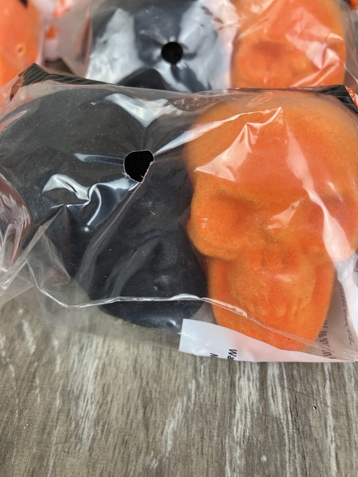 Halloween Flocked Mini Skull Orange Black 10 Packs New Orange Black gallery