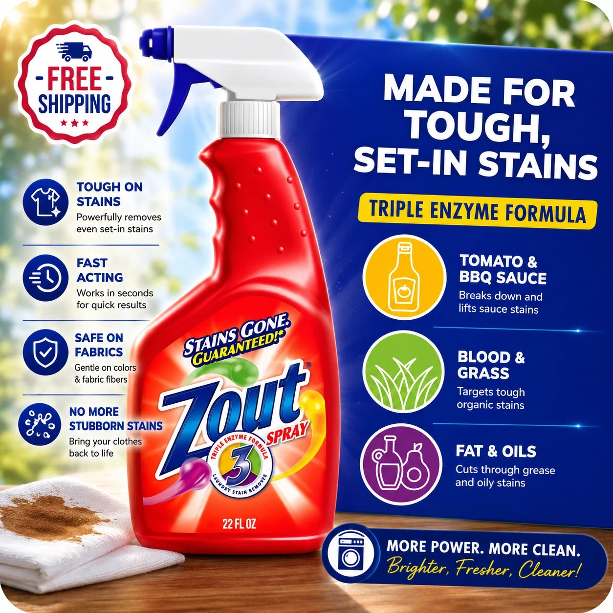 Zout Laundry Stain Remover Spray, Triple Enzyme Formula, 22 oz, 1 Pack gallery