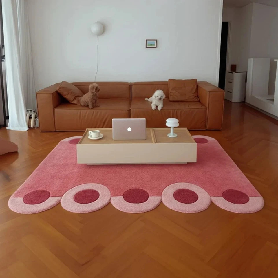 Modern Hand-Tufted 100% Wool Carpet Retro Pink & Red Circle Pattern Any Room gallery
