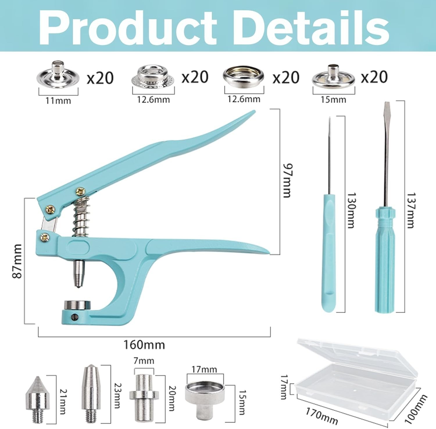 Snap Fasteners Kit, 20Sets 15Mm Stainless Steel Snaps with Pliers, Heavy Duty Bu gallery