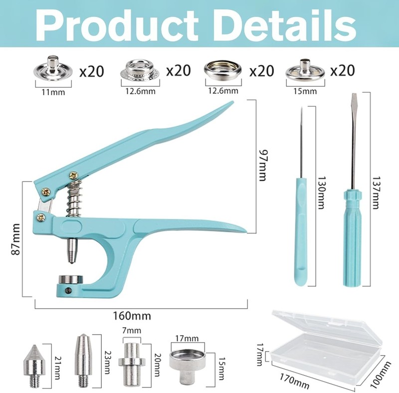 Snap Fasteners Kit, 20Sets 15Mm Stainless Steel Snaps with Pliers, Heavy Duty Bu gallery