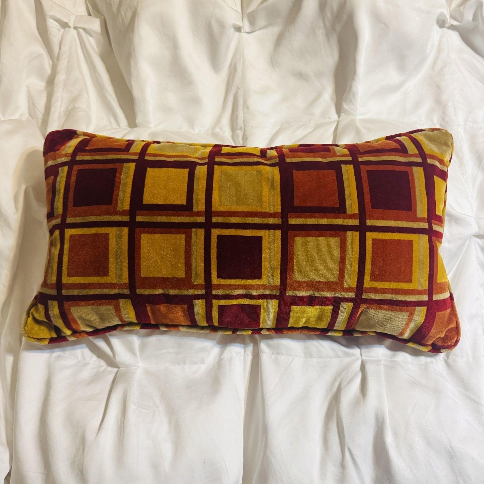 Lumbar Pillow 20x9 Multicolor Velvet Squares Modern Geometric Bedroom Decor gallery