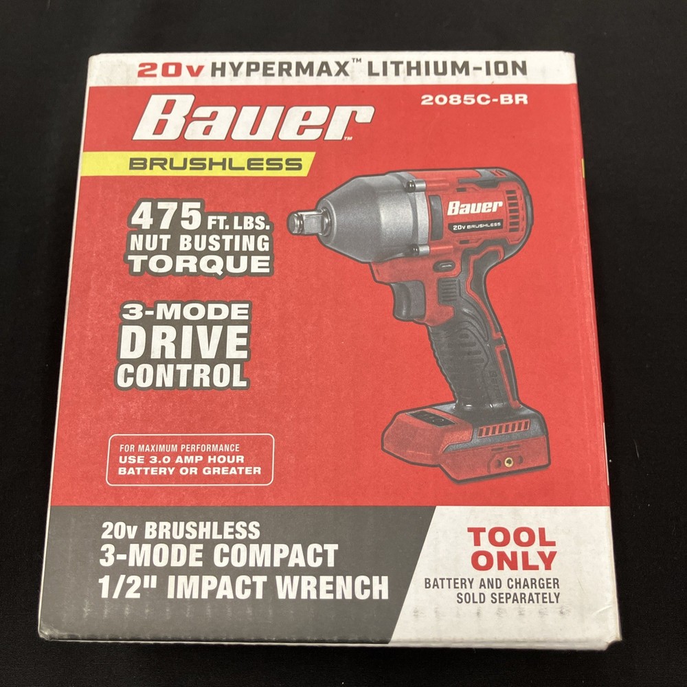 Bauer 20V Brushless Hypermax Compact 1/2 Impact Wrench, 3 Modes & 475lbs Torque!