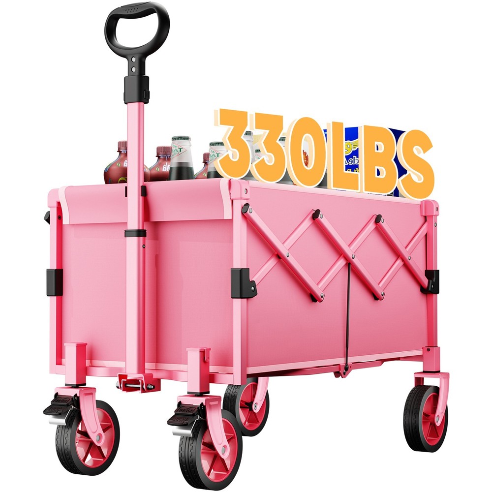 330LB Collapsible Foldable Wagon with Brake Wheel Large Capacity Fold Beach Cart