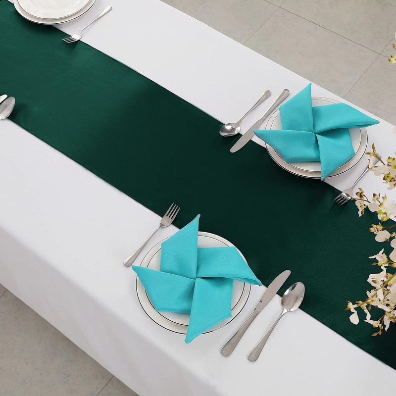 2 Pack Forest Green Satin Table Runner 12 X 108 Inch, Smooth Table Runners for W gallery