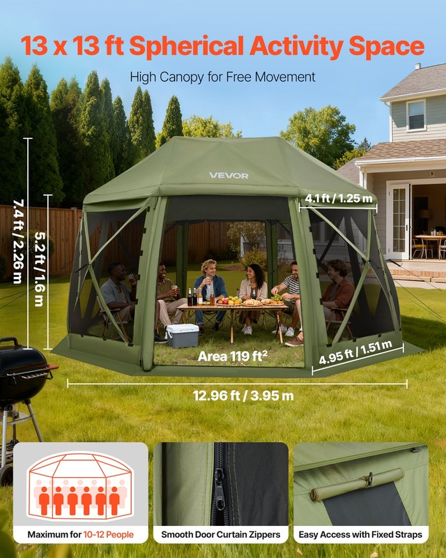 VEVOR 13-Sided Spherical Pop up Gazebo Screen Tent 13 x 13 ft for 10-12 Persons gallery