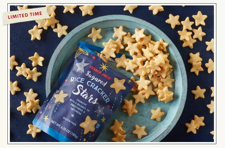(2) Trader Joe's 6.35oz Sugared RICE CRACKER STARS Crunchy Sweet & Salty BB 9/26 gallery