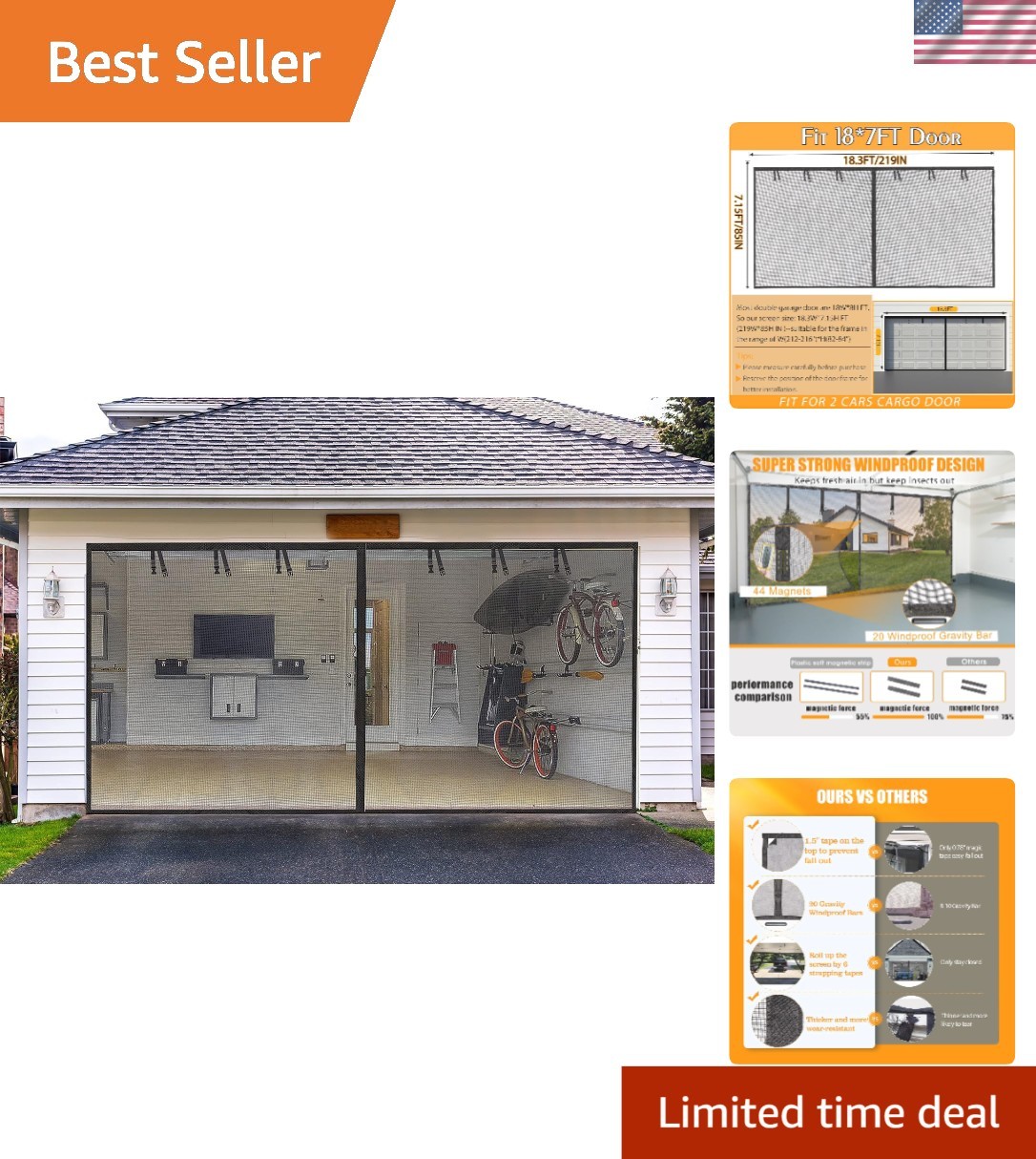 Multi-Purpose 18x7FT Garage Screen Door - Ideal for Patios, Workshops, Home Gyms gallery