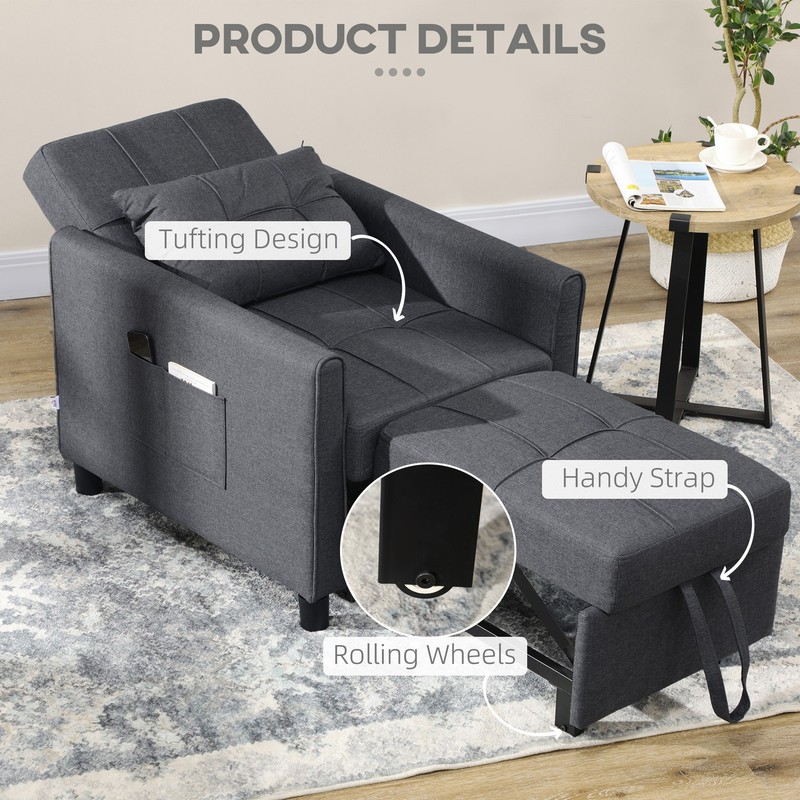 Folding Sofa Bed Pull Out Convertible Chair Bed w/ Adjustable Backrest Pillow gallery