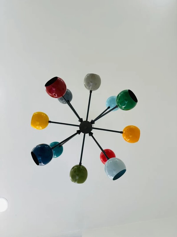 Beautiful 12 Arms Multi Color Handcrafted Brass Sputnik Chandelier Modern Stilno gallery