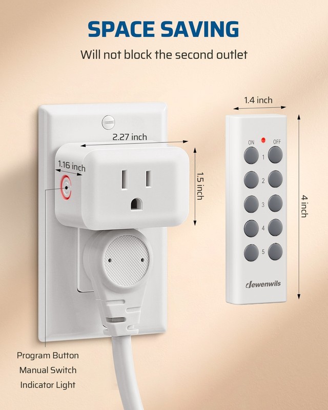 DEWENWILS Wireless Remote Control Outlet,Remote Light Switch,2 Remote 5 Outlets gallery