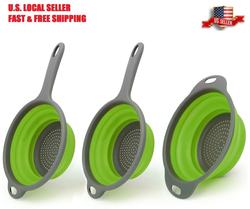 3pc Strainer Foldable Heat Resistant Collapsible Colander for Rinsing & Draining gallery