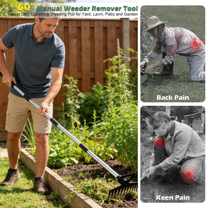 Weed Puller Tool with Long Handle, 60" Manual Weeder Remover Tool, 2 sliver gallery