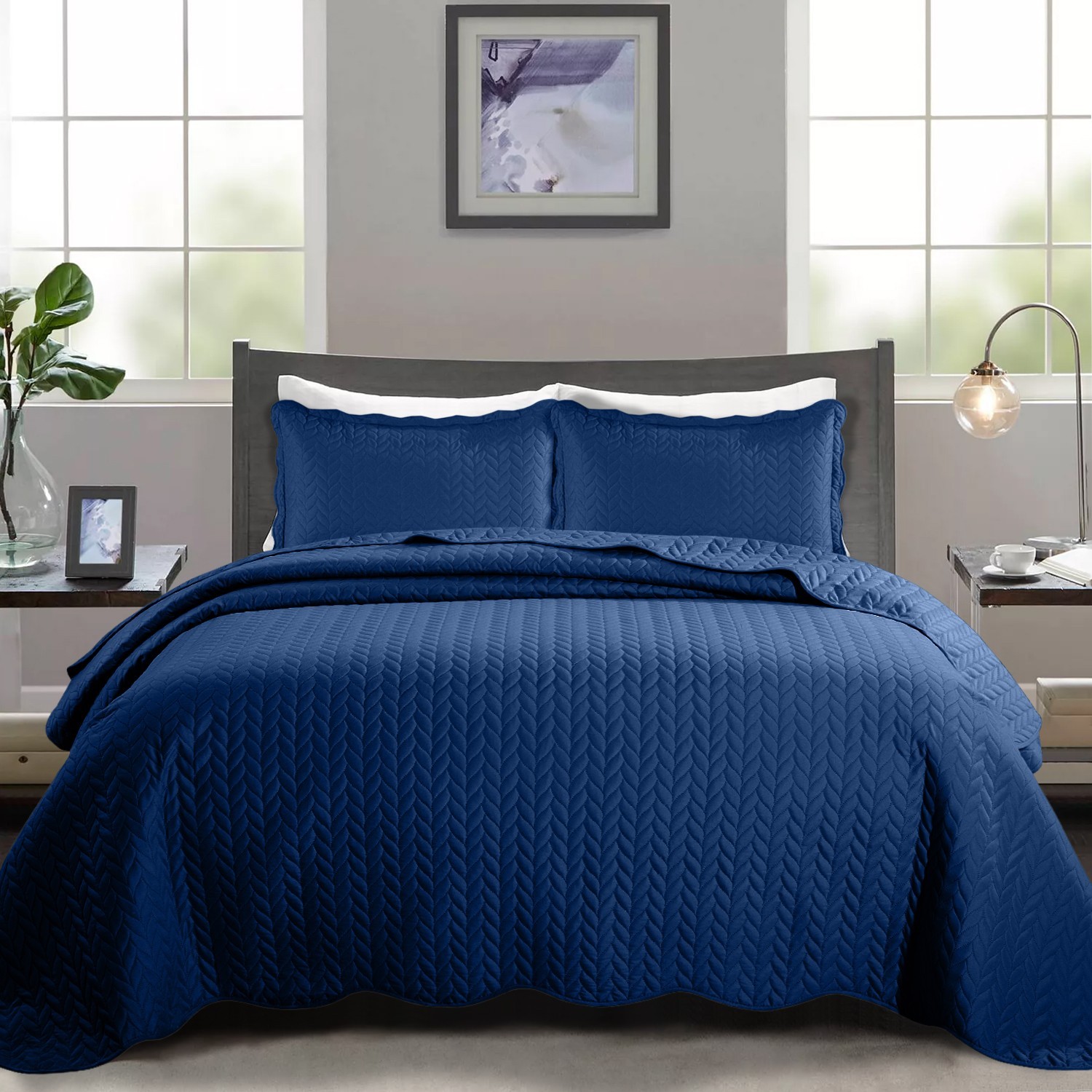 Quilted Bedspread Reversible 3 Piece Quilt Coverlet Bedding Set Queen King Size gallery