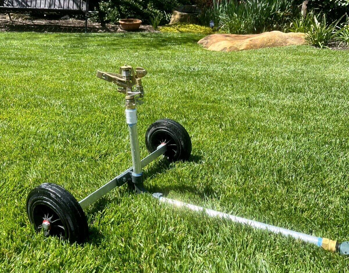 PASTURE MASTER WHEELED TURF & PASTURE SPRINKLER CART W/ADJ BRASS IMPACT video! gallery