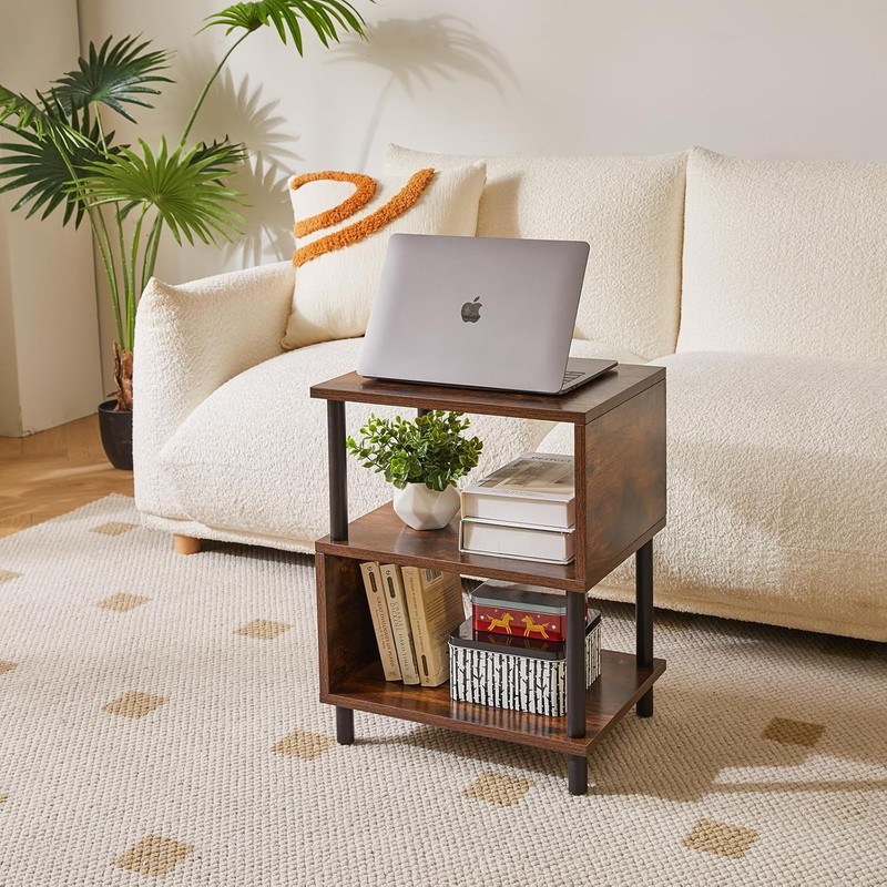 Side Table for Bedroom, Narrow End Small, Wood Legs, Rustic Brown/Black gallery