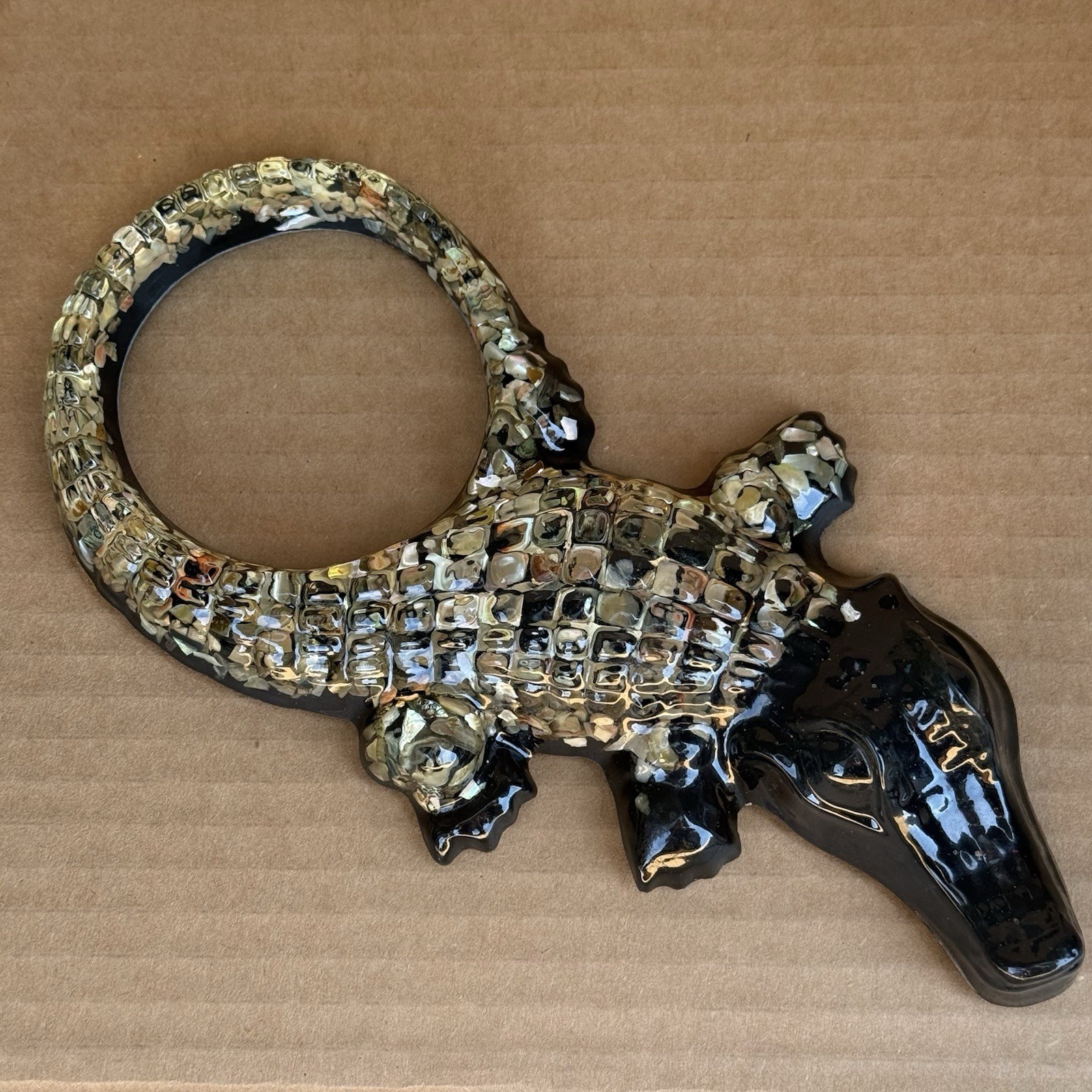 Vintage Alligator Resin & Abalone Shell decor Cigar Rest Decor 60s 70s Kitschy gallery