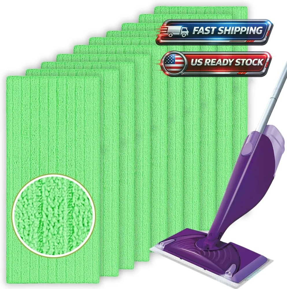 10 Pack Reusable Microfiber Mop Pads Replacement Compatible with Swiffer Sweeper