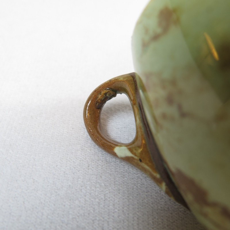 Earthenware Espresso Cup Extra Saucers Aqua & Brown Marbling VTG Arts Handmade gallery