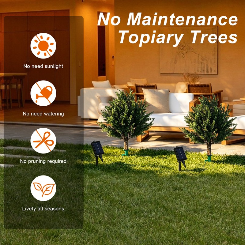 2PC Solar Artificial Cedar Topiary Ball Trees Lights for Porch Garden Backyard gallery