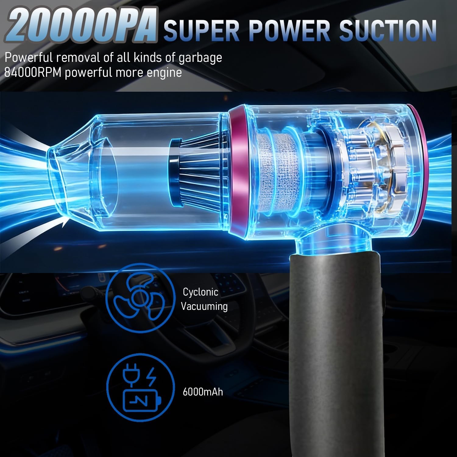 Handheld Cordless Car Vacuum Cleaner with 20000PA Powerful Suction4-in-1 Portabl gallery