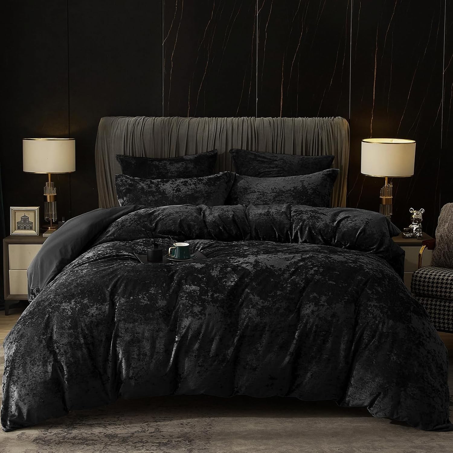 Duvet Cover Set King Size, 3pcs Comforter Cover(No Filling)w Pillow Shams, Black gallery