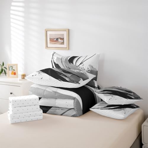 Black and Grey Comforter Sets with Sheets Twin Twin (7-Piece) Black Grey White gallery