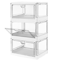 3pack Clear Stackable Storage Bins With Lids Magnetic Doors Open Front Foldable