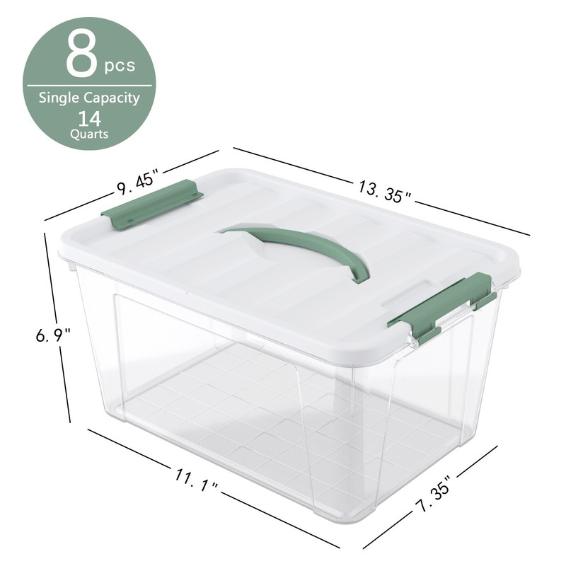 Kekow 14 Quart Latching Storage Box, Stackable Storage Bin with Lid, 8 Pack gallery