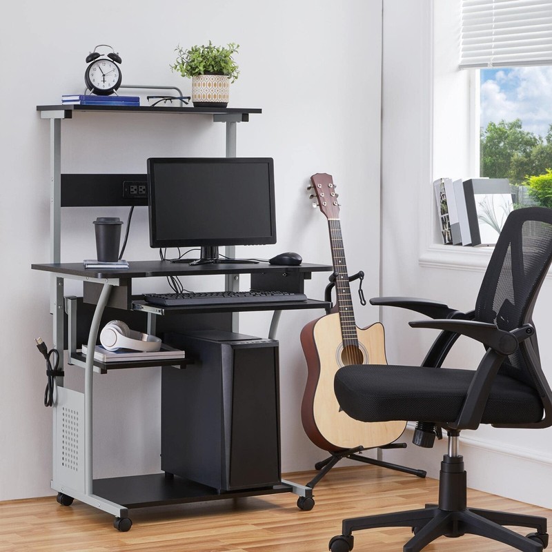 Home Office Compact Study Table w/ Wheels Rolling Computer Desk for Small Space gallery