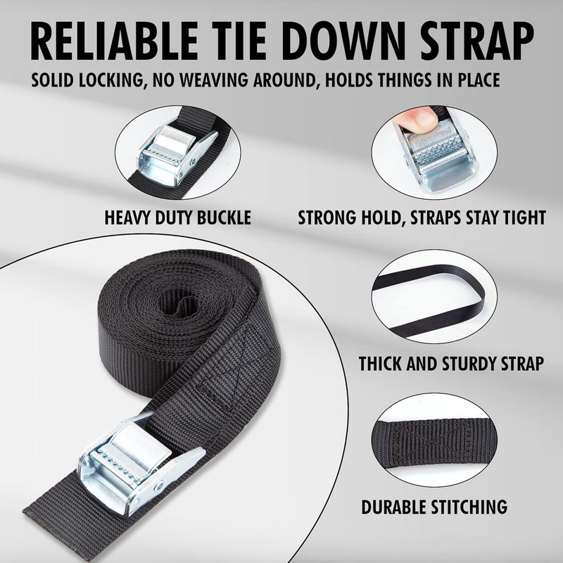 600 lb Capacity Adjustable Cargo Straps with Protective Pad - 4 Pack, Black gallery