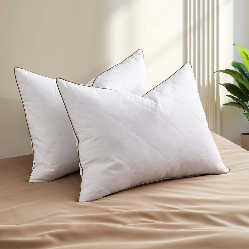 2 Pack Goose Down Feather Bed Pillows King or Queen, 100% Organic Cotton Shell gallery