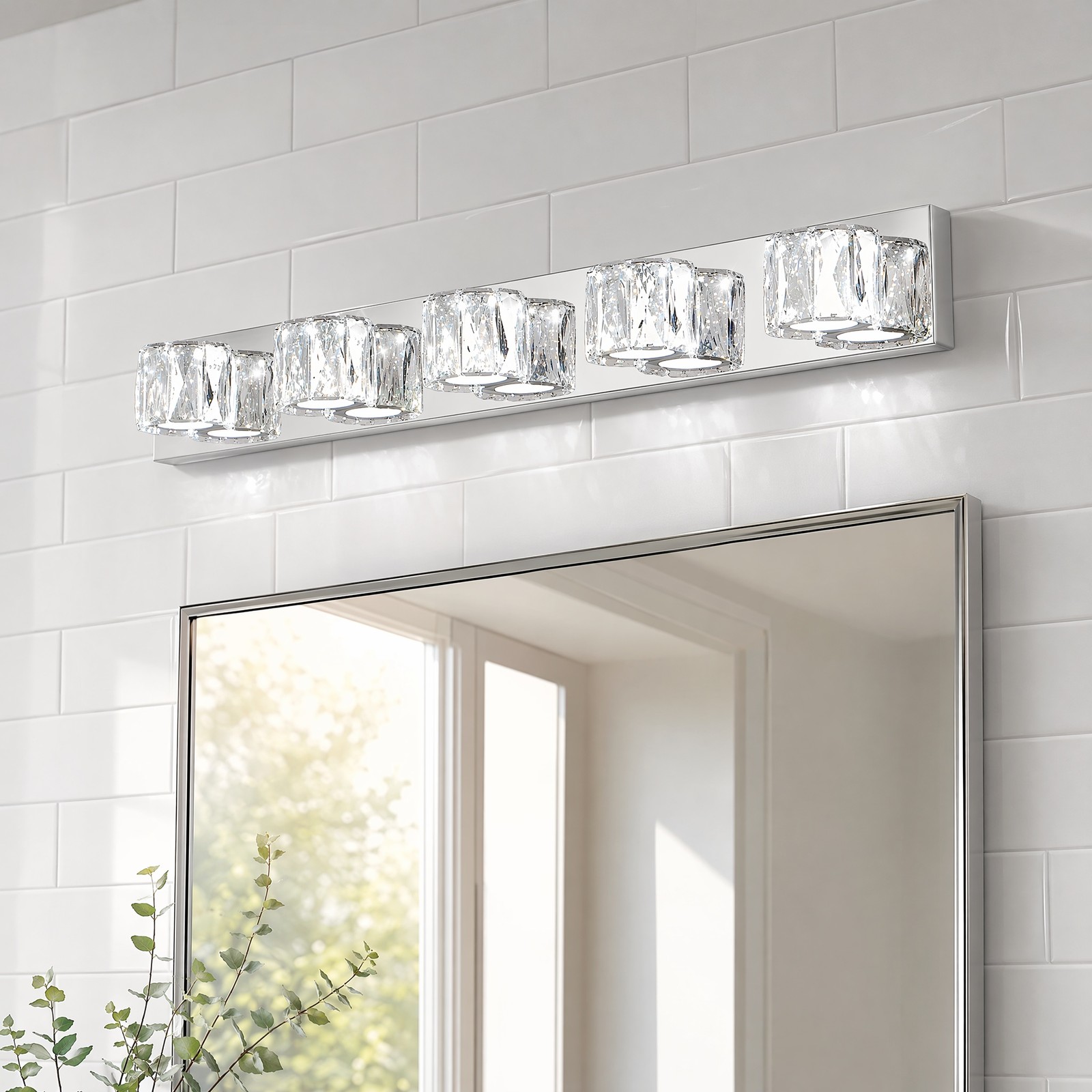 35 inch 5 Light Chrome Crystal LED Vanity Bathroom Mirror Wall Sconce Fixture gallery