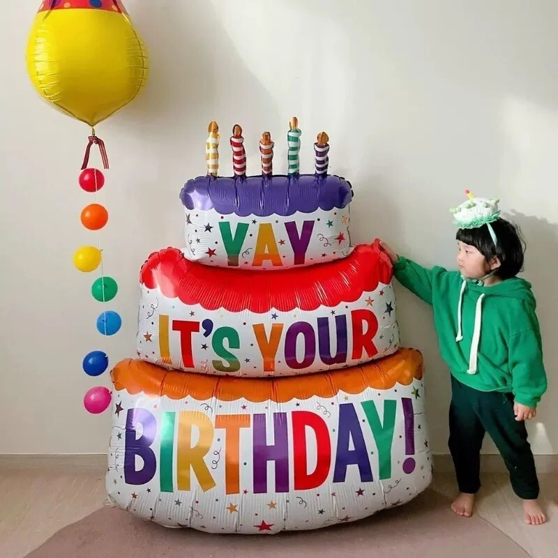 102cm Giant Happy Birthday Large Cake Balloons Rainbow Cake Balloon Jumbo Foil gallery